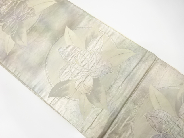 JAPANESE KIMONO / ANTIQUE FUKURO OBI / SILK / WOVEN FLORAL PLANTS